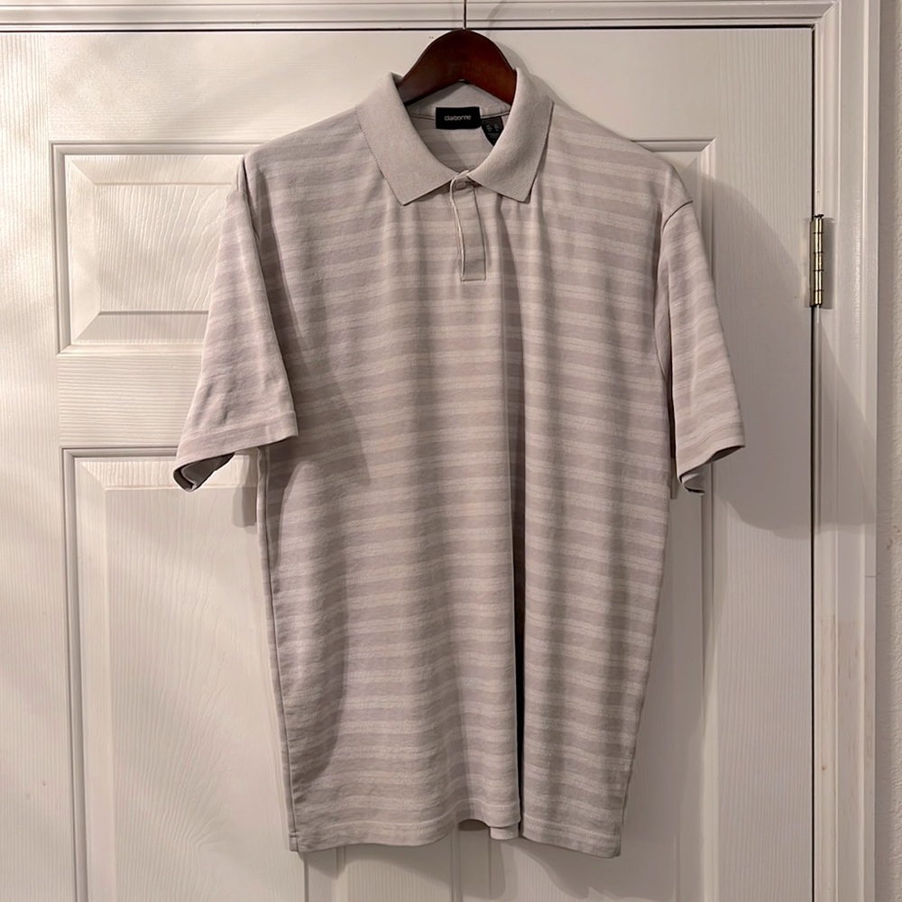 Claiborne xl polo shirt. Tan/grey